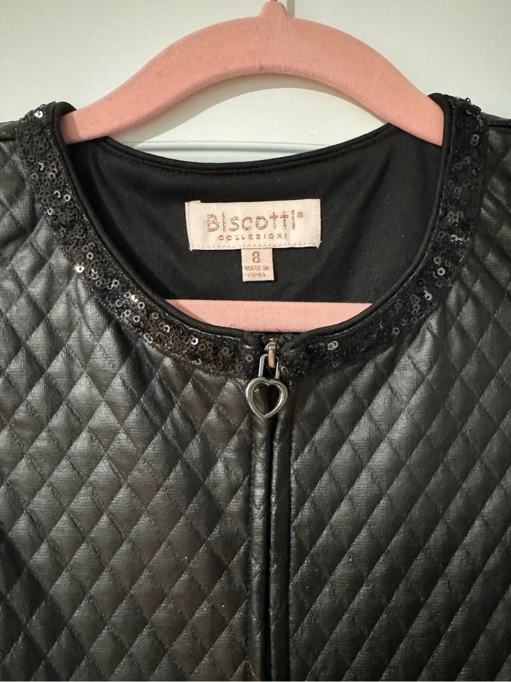 NWOT Biscotti Quilted Black Faux Leather Dress with Zip Front - Size 8